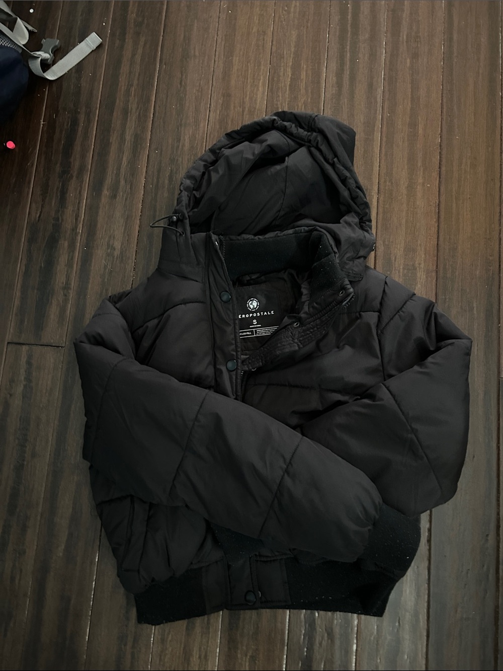 Aeropostale Women's Black Hooded Quilted Puffer Jacket